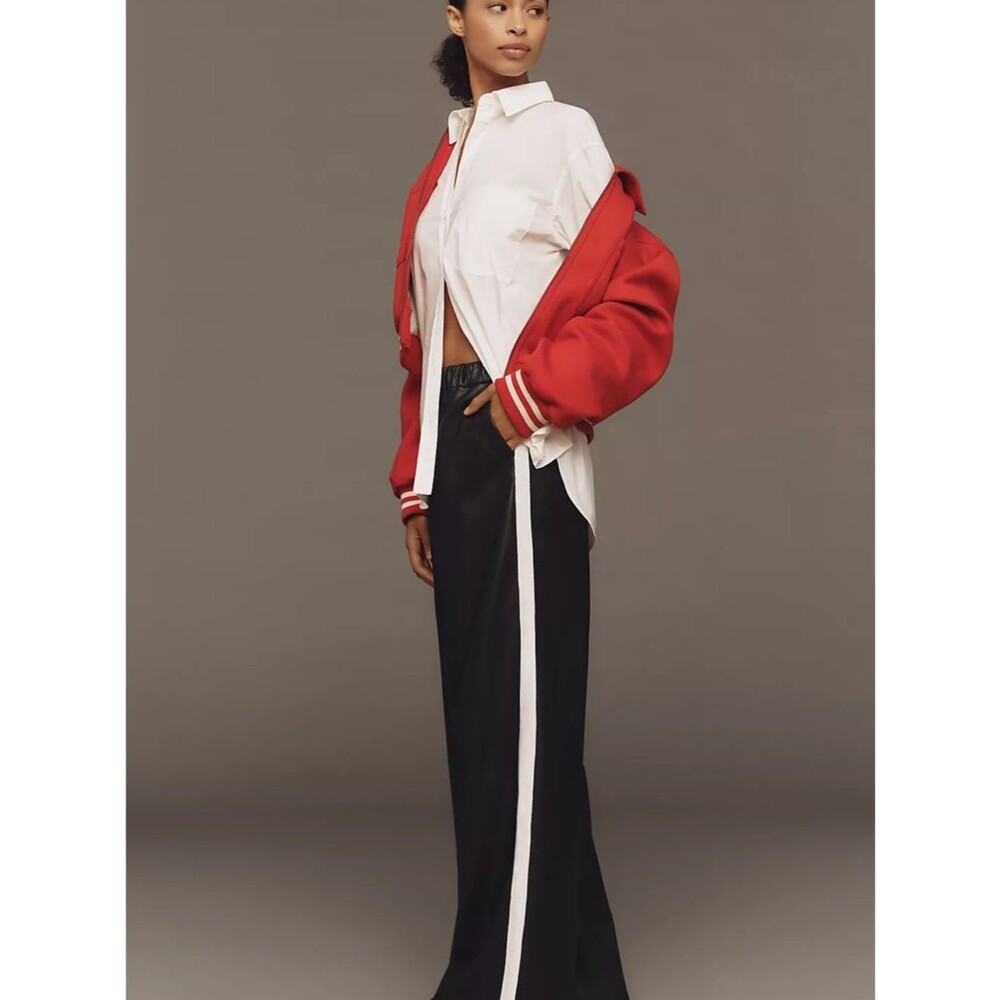 Anthropologie Maeve Vegan-Leather Pull-On Track Pants M Tall NWOT